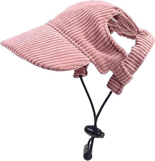 Dog Baseball Cap, Dog Cat Summer Beach Visor Hat with Ear Holes, Adjustable Puppy Sunbonnet Headdress (Pink, Large)