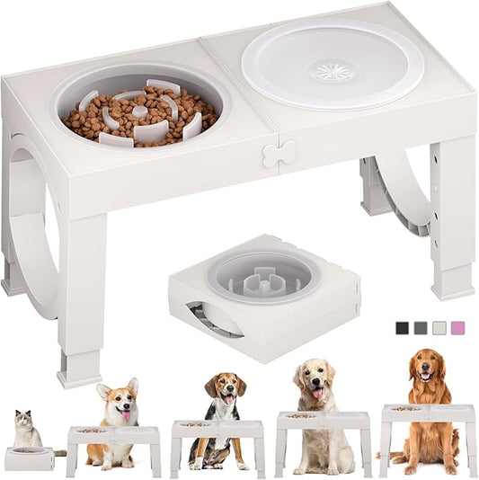 XIAZ Elevated Dog Bowls Large Breed Raised Dogs Bowl Stand Large/Medium Sized Dog Slow Feeder Dogs Bowls Food Water Stands 5 Heights Adjustable 9/11/12/14in Pet Feeder Dish Station