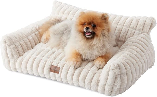 Joydeco Cat Couch for Pets, 30 inch Plush Pet Sofa, Cat Bed for Indoor Cats with Removable Washable Cover, Supportive Pet Sofa, Cream