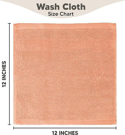 Towel and Linen Mart 100% Cotton - 12 Pack Wash Cloth Set - Flannel Face Cloths, Highly Absorbent and Soft Feel Fingertip Towels (Coral, Pack of 12)