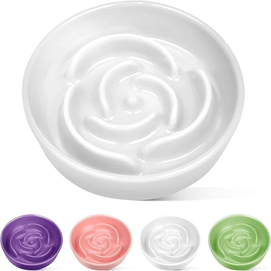 TRUVIC Ceramic Slow Feeder Dog Bowls Small Breed, 0.6 Cup Slow Feeder Cat Bowls for Fast Eaters, Ceramic Dog Food Dish no Black Chin, Puzzle Bowl for Small Dogs and Cats, White