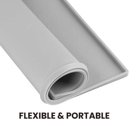VIVAGLORY Dog Bowl Mat Grippymat Pet Food Mat, Waterproof Washable Nonslip Silicone for Pet & Cat, Food and Water Placemat with Lip & Raised Edges for Indoor Floor, L, Light Grey