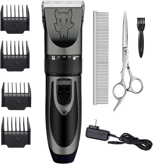Highdas Dog Clippers for Grooming Rechargeable, Electric Dog Grooming Kit Clippers Low Noise, Cordless Quiet Dog Shaver, Pet Hair Trimmer Set for Dogs, Cats, Pets (Grey)