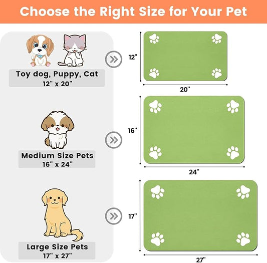 Pet Feeding Mat-Absorbent Pet Placemat for Food and Water Bowl, with Waterproof Rubber Backing, Quick Dry Water Dispenser Mat for Dog and Cat (20"x12", Lime Green)