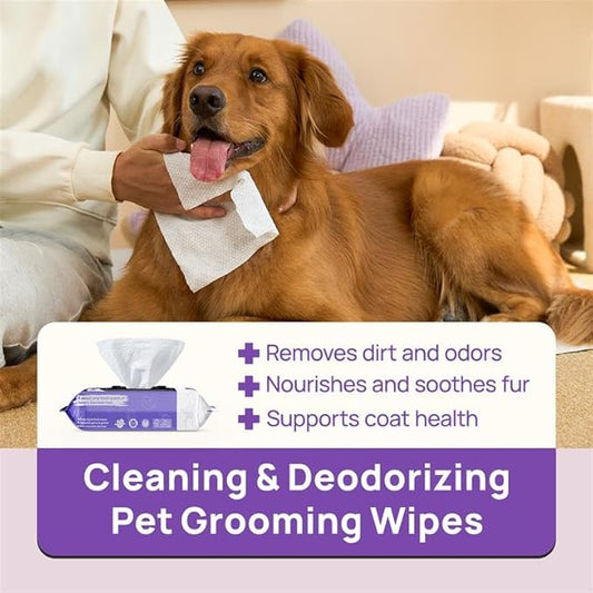 HICC PET Wipes for Dogs and Cats, Vet-Recommended Pets Cleaning Wipes, Deodorizing Hydrating, Nourishes Smoothes Fur, Fermented Coconut Oil Grooming Paws Body and Butt, Horse Skin Coat, Rose, 100pcs