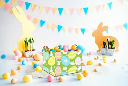 CLOCOR Rectangular Easter Basket Empty, Easter Gift Basket, Waterproof Storage Box with Handles,Room Decor(Green Easter Basket)