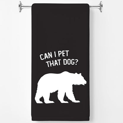 Funny Bear Kitchen Towels, Bear Gifts for Women Men Dish Tea Towels for Kitchen Decor, Can I Pet That Dog Wild Animal Decorative Hand Towel for Bathroom Decor, 16x24 Inch（Upgraded Fabric）