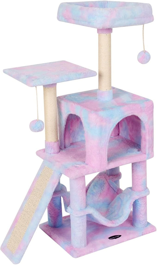 MIAO PAW Rainbow Cute Cat Tree for Indoor Cat Tower with Scratching Post Modern Activity House Hammock Hanging Ball Condo with Board