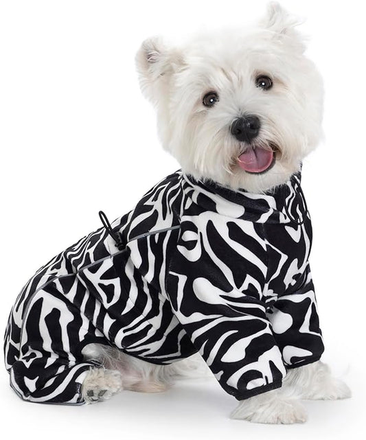 Fleece Dog Coat for Small Medium Dog,Pullover Pajamas Jumpsuit Bodysuit Puppy Coats with Legs, Pet Windproof Warm Cold Weather Jacket Full Body Vest Cozy Snowsuit Outfit Clothes (Zebra Striped, XXL)