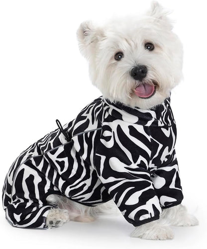 Fleece Dog Coat for Small Medium Dog,Pullover Pajamas Jumpsuit Bodysuit Puppy Coats with Legs, Pet Windproof Warm Cold Weather Jacket Full Body Vest Cozy Snowsuit Outfit Clothes (Zebra Striped, XL)