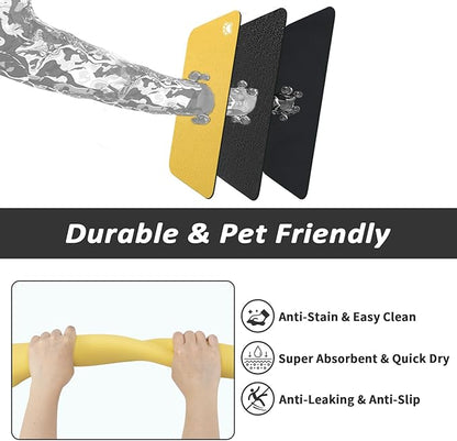 Dog Food Mat - Absorbent Cat Mat for Food and Water, No Stains Pet Feeding Bowl Mat, Easy to Clean Pet Placemats, Quick Dry Dog Water Dispenser Mat for Messy Drinkers | Paw Yellow 12"x 19"