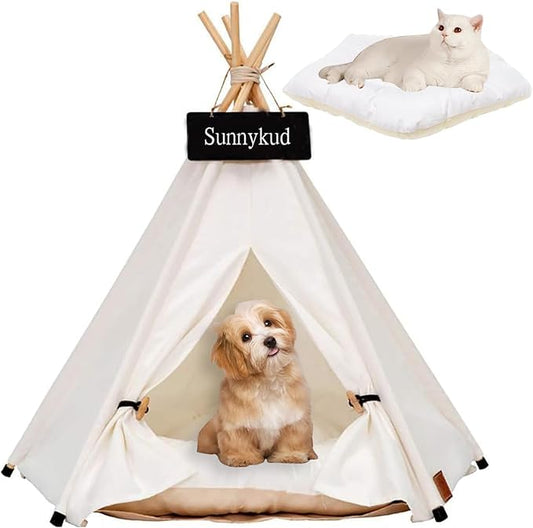 20" Dog& Cat Teepee Tent +24" Pet Cooling Mat +10ft Star String Light [2-Modes],Cotton Thicked Soft Comfort Anti-Slip Cushion (Used/Wash Separately),Medium Pets Tents House Indoor or Outdoor