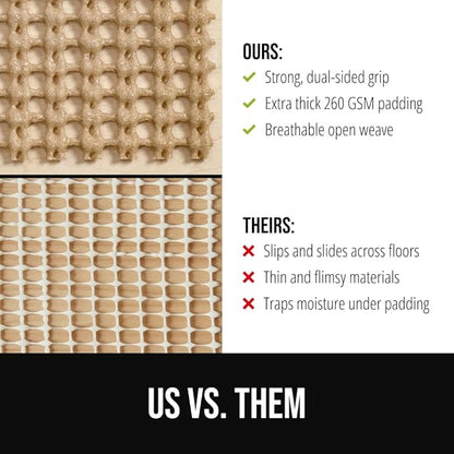 GORILLA GRIP Premium Dual Sided Extra Thick 2x6 Rug Gripper Pad for Hardwood Floors, Breathable Slip Resistant Pad Grips Under Carpet Area Rugs for Hard Surface Floor Protection, Easy Trim Mats, Beige