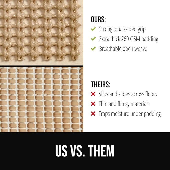 GORILLA GRIP Premium Dual Sided Extra Thick 5x7 Rug Gripper Pad for Hardwood Floors, Breathable Slip Resistant Pad Grips Under Carpet Area Rugs for Hard Surface Floor Protection, Easy Trim Mats, Beige