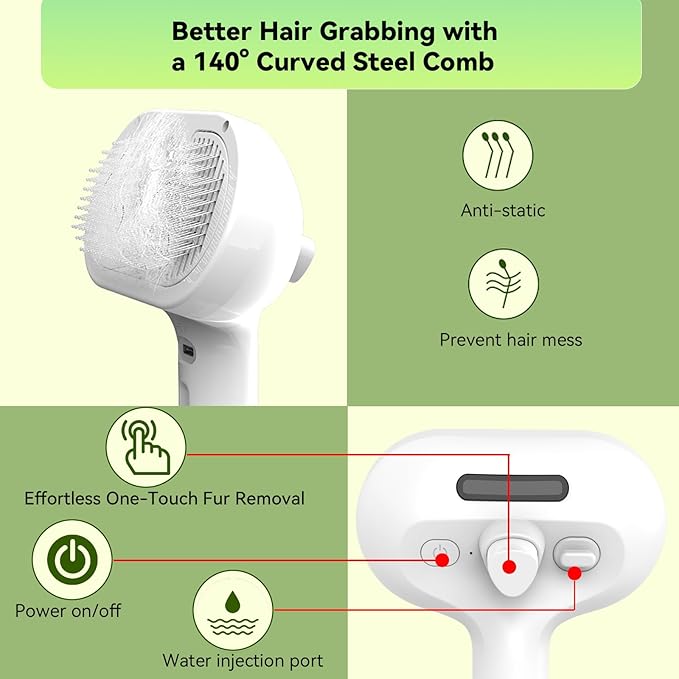 Pet Steam Brush, 3-in-1 Spray Hair Removal Comb for Dog and Cat, Steam for Shedding and Grooming, Spritz Defur Comb, Water Brush for Long & Short Haired Pets