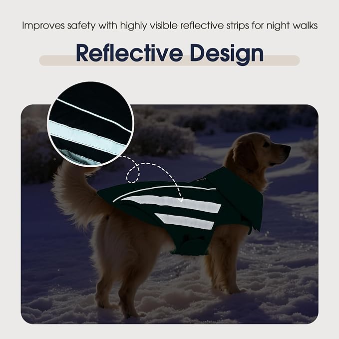 IECOii Dog Jacket for Broad & Deep-Chested Breeds- Reflective Winter Warm Coats Waterproof Vest Jacket Adjustable Cold Weather Coats, Snow & Rain Vests for Large Pets, Doberman, Green, Sizes 2XL
