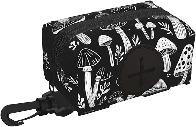 Dog Poop Bag Holder for Leashes - Lightweight Pet Waste Bags Dispenser Doggy Zippered Pouch for Puppy Walking Accessories(Art Mushroom)