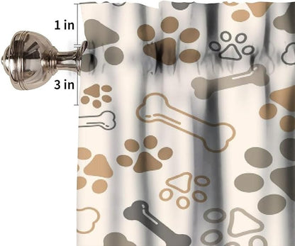 Paw Valances Curtain for Kitchen, Brown Beige Dog Paw Bone Window Treatment Valances Short Curtains Rod Pocket Drape for Dining Room Home Farmhouse Decor, 54x18inch