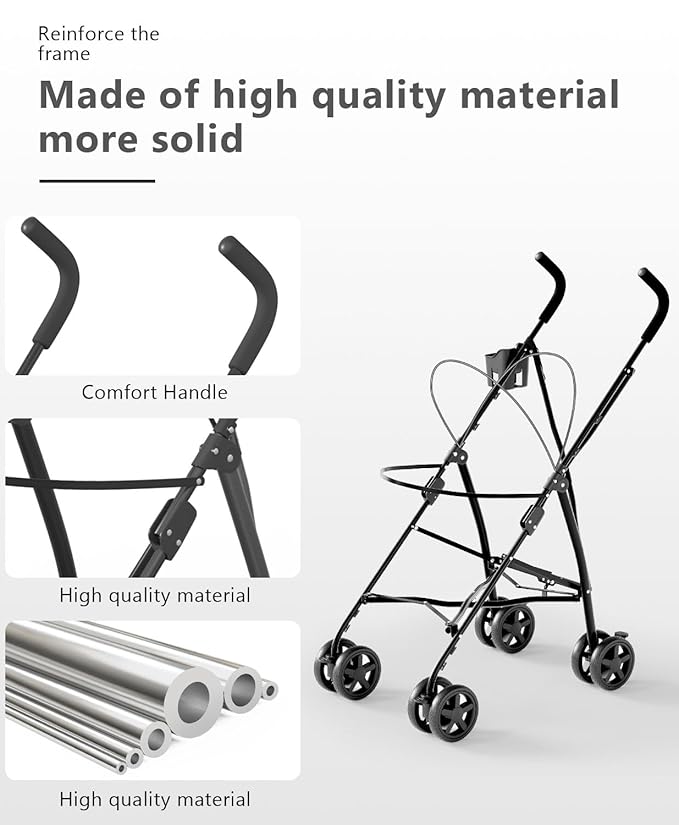 OS MOTOR Pet Stroller with 4 Wheels for Small/Medium Pets, Portable Travel Foldable Carrier Jogger for Dog Cat Puppy Kitty, Rear Wheel Breaks, Storage Basket, Visible Mesh with Weather Cover (Black)