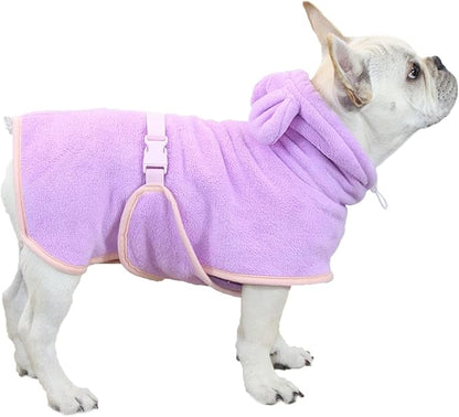 Dog Bathrobe Towel, Cat Bathrobe Microfiber Fast Drying Absorbent Hooded Bath Towel for Puppy Small Medium Large Dog Cat(Purple,XL)