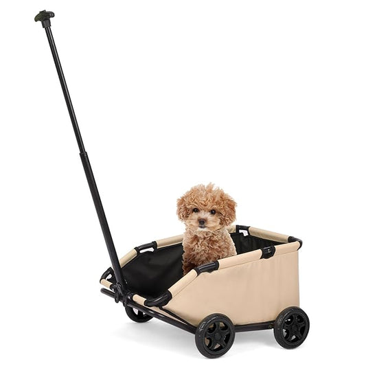 Foldable Pet Wagon with Handle, Pink and Black, Rolling Dog Stroller Cart (Khaki)