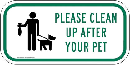 ComplianceSigns.com Please Clean Up After Your Pet Reflective Sign, White Reflective, 12x6 inch on 80 mil Aluminum for Pets/Pet Waste