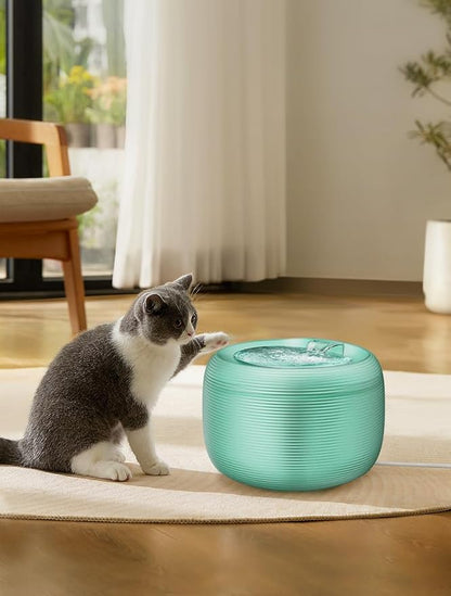 2.5L/85oz Translucent Fountain Water Bowl Drinking Dispenser Pet Waterer for Cats Dogs (Green, Medium)