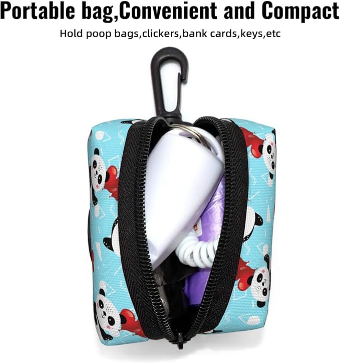 Dog Poop Bag Holder for Leashes - Lightweight Pet Waste Bags Dispenser Doggy Zippered Pouch for Puppy Walking Accessories(Panda)
