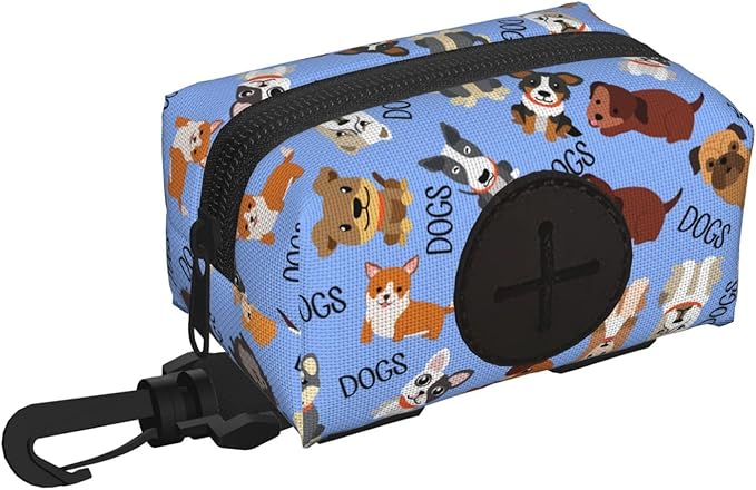 Dog Poop Bag Holder for Leashes - Lightweight Pet Waste Bags Dispenser Doggy Zippered Pouch for Puppy Walking Accessories(Cute Dog)