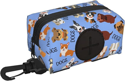 Dog Poop Bag Holder for Leashes - Lightweight Pet Waste Bags Dispenser Doggy Zippered Pouch for Puppy Walking Accessories(Cute Dog)