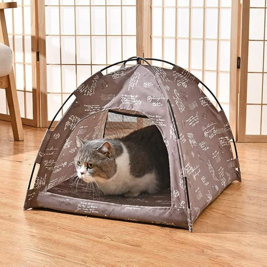 VEDEM Foldable Cat Teepee Tent for Indoor Cats, Pet Bed Outdoor Camping Tent for Small Dogs or Cats (Medium, Coffee)