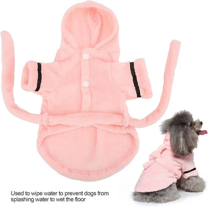 Dog Bathrobe, Pink, L, Plush, Absorbent, Warm, Puppy, Small Breeds