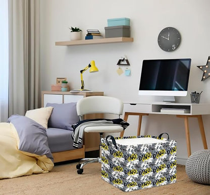 CLOCOR Rectangular Storage Basket,Collapsible Cute Pattern Storage Bin,Waterproof Books Box with Handles,Gift Basket(Grey Dinosaur)