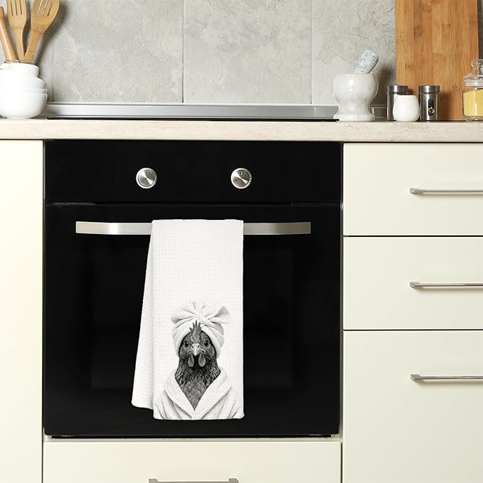 Funny Chicken Bathroom Hand Towels, Chicken Gifts for Women, Animal Lover Gifts, Black and White Rooster Farm Animal Decorative Hand Towels for Bathroom Decor, 16x24 Inch