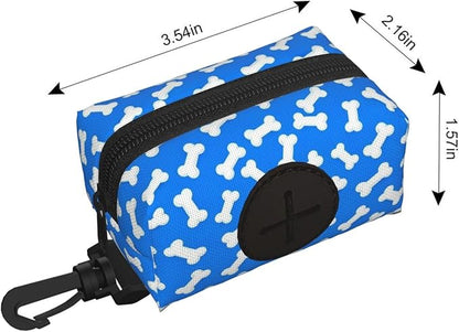 Dog Poop Bag Holder for Leashes - Lightweight Pet Waste Bags Dispenser Doggy Zippered Pouch for Puppy Walking Accessories(Dog Bones)