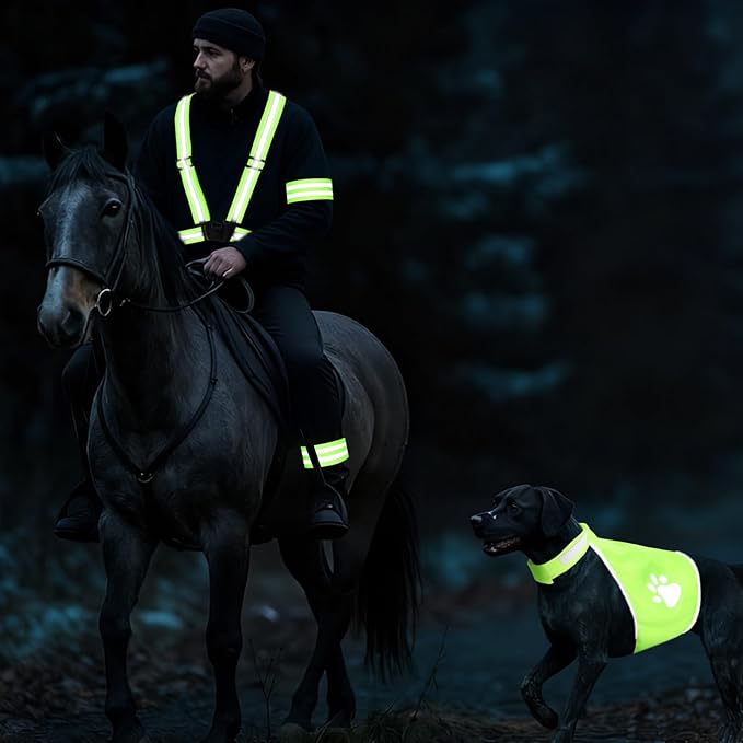 4 Pcs Reflective Running Gear for Dog Walking Reflective Vest Adjustable High Visibility, Sports Wristbands, Dog Safety Vest for Pets Outdoor Walking Cycling Camping(Fluorescent Green)