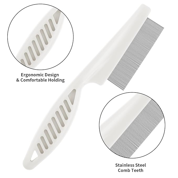 TIESOME 2PCS Stainless Steel Flea Comb for Dogs Cats, Tear Stain Remover Promotes Hair Growth Removes Loose Hair Fleas Dual-Size Grooming Brush for All Breeds(White)