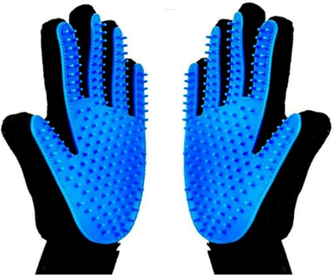 2PCS Pet Grooming Glove, Dog Brush Glove, Gentle Deshedding Brush Glove,Mess-Free Grooming Efficient Pets Hair Remover Mittens Washing Gloves for Short and Long Hair Dogs & Horses & Cats (Blue)