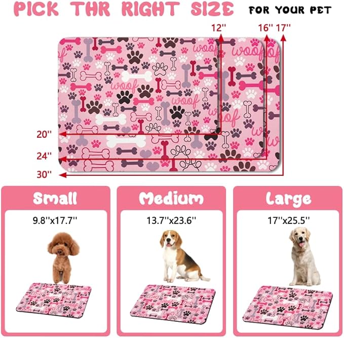 Dog Food Mats for Floors Waterproof, Pet Water Bowl Mats Pet Feeding Absorbent Placemats Pink 12 * 20 inch