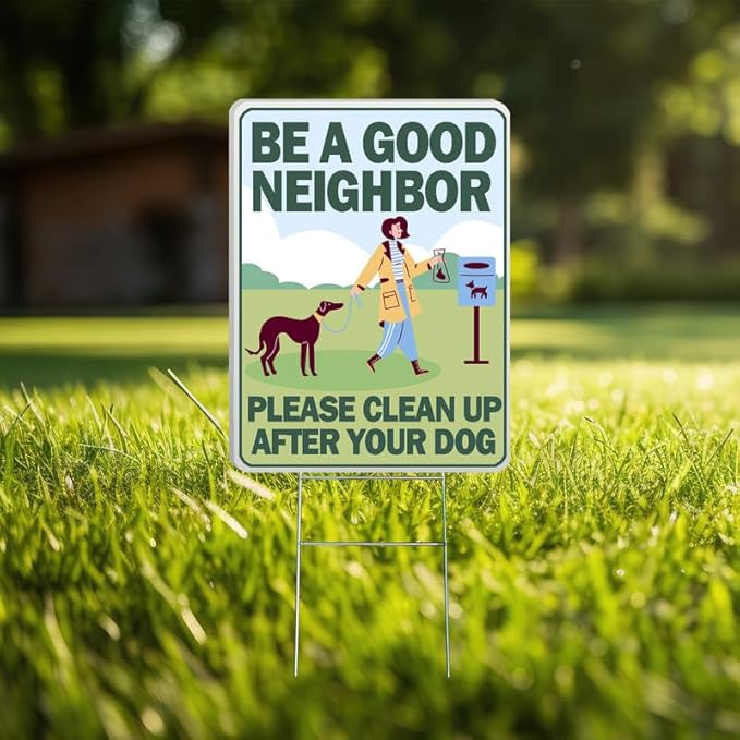 DorDor & GorGor 2-Pack Clean Up After Your Dog Yard Sign | No Pooping Yard Signs | with H Stakes, White Board, Rectangular 9 x 12 inch, 4mm Corrugated Plastic | Double Side Print