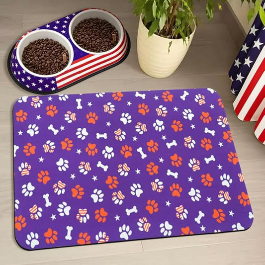 4th of July Dog Food Mats for Floors Waterproof, Cat Water Bowl Mats Pet Feeding Absorbent Placemats 16 * 24 inch