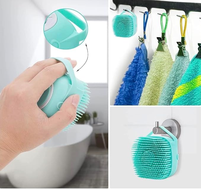 Pet Bath Massage Brush Puppy Dog Cat Grooming Soft soap Dispensing (Blue)