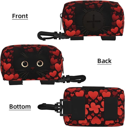 Dog Poop Bag Holder for Leashes - Lightweight Pet Waste Bags Dispenser Doggy Zippered Pouch for Puppy Walking Accessories(Cat)