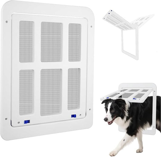 Dog Screen Door for Sliding Screen Door Pet Screen Door with Flap Lockable Suitable for Dog and Cat-White