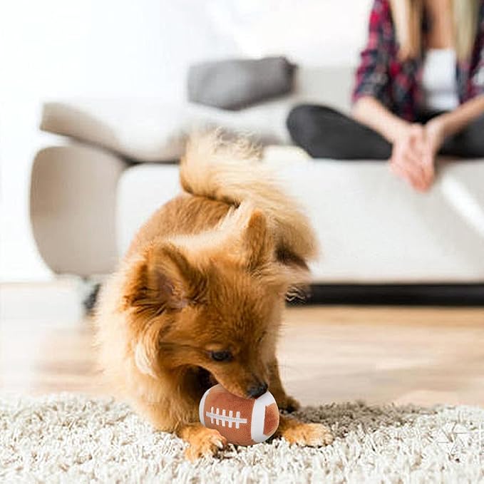 Dog Toys Balls - Chewable Plush Rugby for Dogs, Soft Pet Squeaky Ball Stuffed with Fluffy, Durable Indoor & Outdoor Dog Puzzle Toy, Birthday for Puppy Small & Medium Breeds