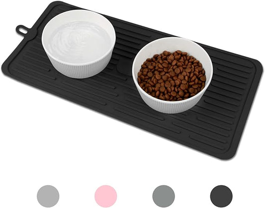 Waterproof Pet Placemat,Feeding Mats,Non Slipping Cat Food Mats,Cat Food Mats for Floor with Lip,Dog Food Mat-Black