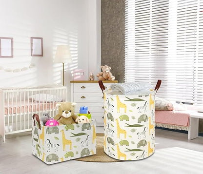 Rectangular Green Storage Basket,Collapsible Gift Basket with Handles,Kids Toys/Books Box,Room Decor(Green Animal)