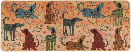 GreaterGood Festival Pets Non-Slip Floor Runner Rug Colorful Paw Print Hallway Mat with Rubber Backing 47" Long, Pet-Lover Accent Rug (Dog)