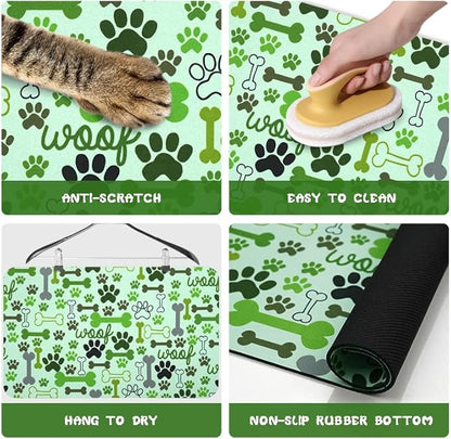 Dog Food Mats for Floors Waterproof, Pet Water Bowl Mats Pet Feeding Absorbent Placemats Green 16 * 24 inch