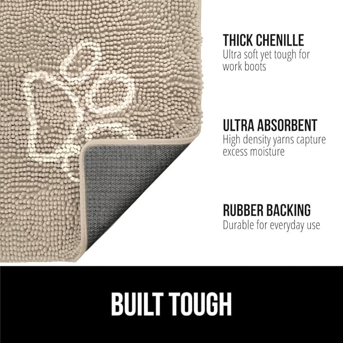 GORILLA GRIP SoakSTOPPER Dog Door Mat, 48x30 Machine Washable Rug Absorbent Doormat Captures Moisture Mud Dirt, Quick Dry Soft Chenille Entryway Rugs Indoor Entrance Mats for Dog Paws, Beige Ivory